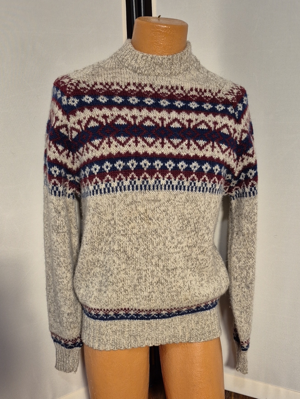 Vintage 80's Winona Knits Men's Fair Isle Wool Mock Turtleneck Sweater - Sz. L